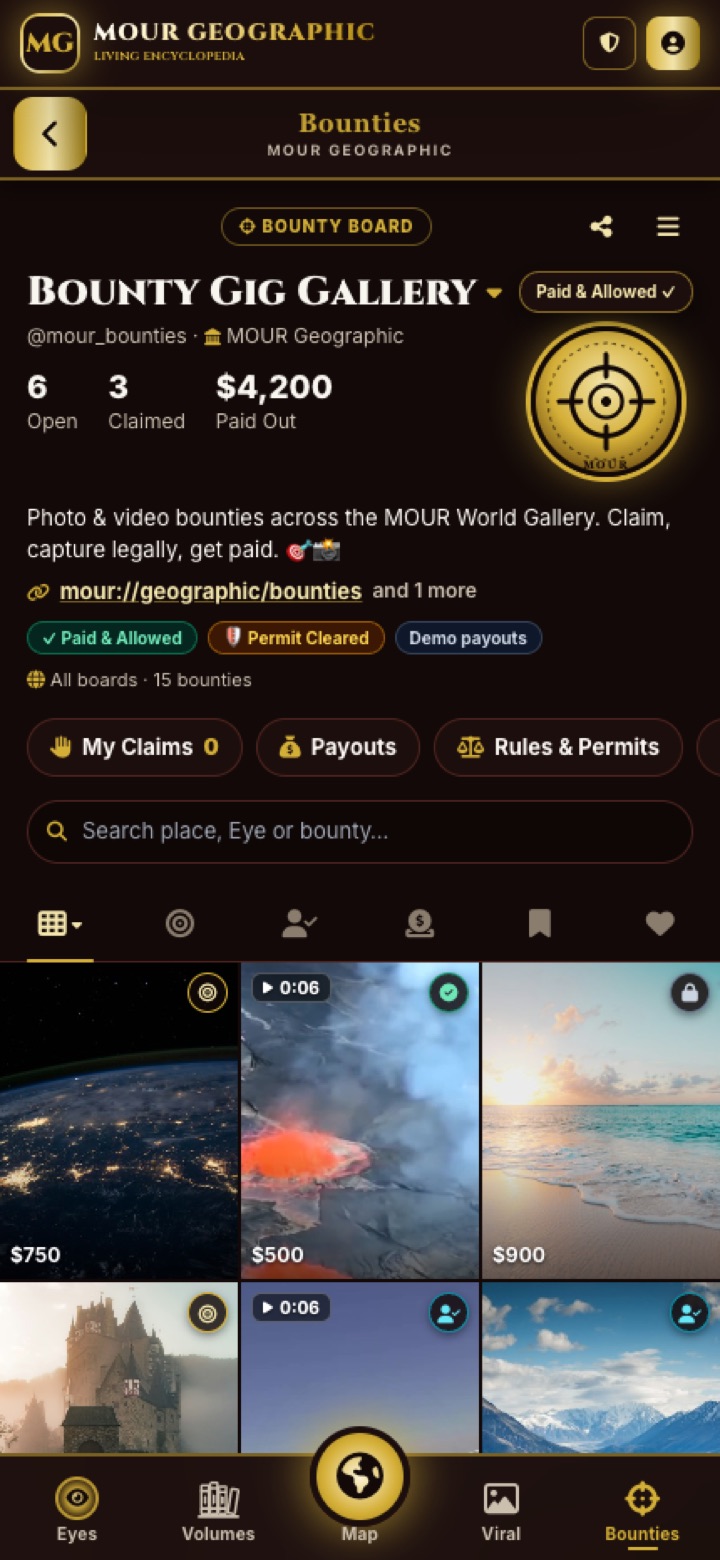 MOUR Geographic app Bounties, review-only view